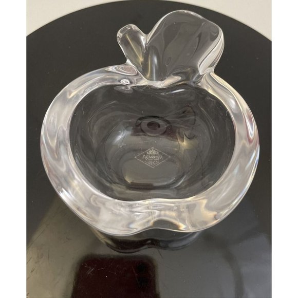 Art Vannes France French Crystal Clear Stemmed Apple Trinket Dish Signed - EUC - Picture 1 of 8
